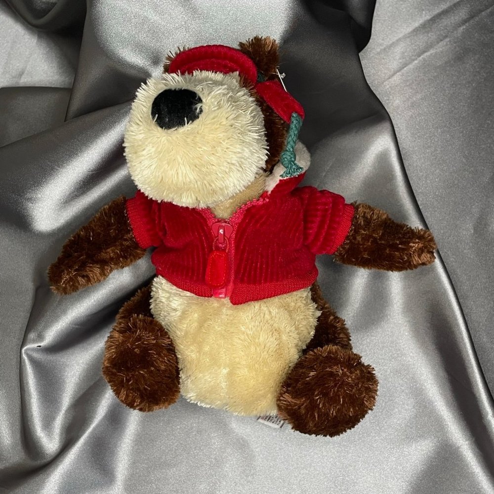 Gund Teddy Bear with Red Coat & Plaid Hat